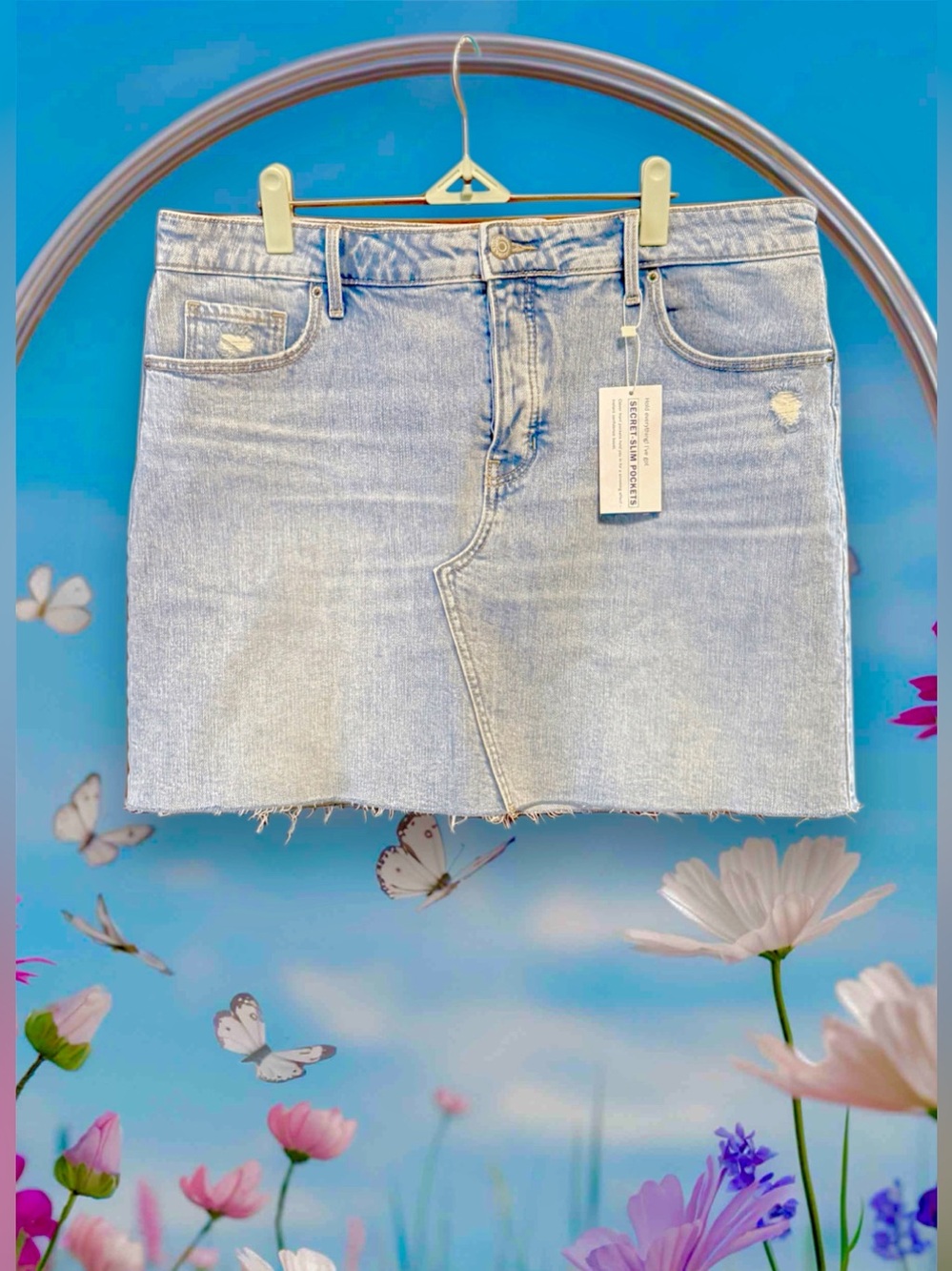 Old Navy NWT Light Blue Button Fly Denim Mini Skirt - Women size Large